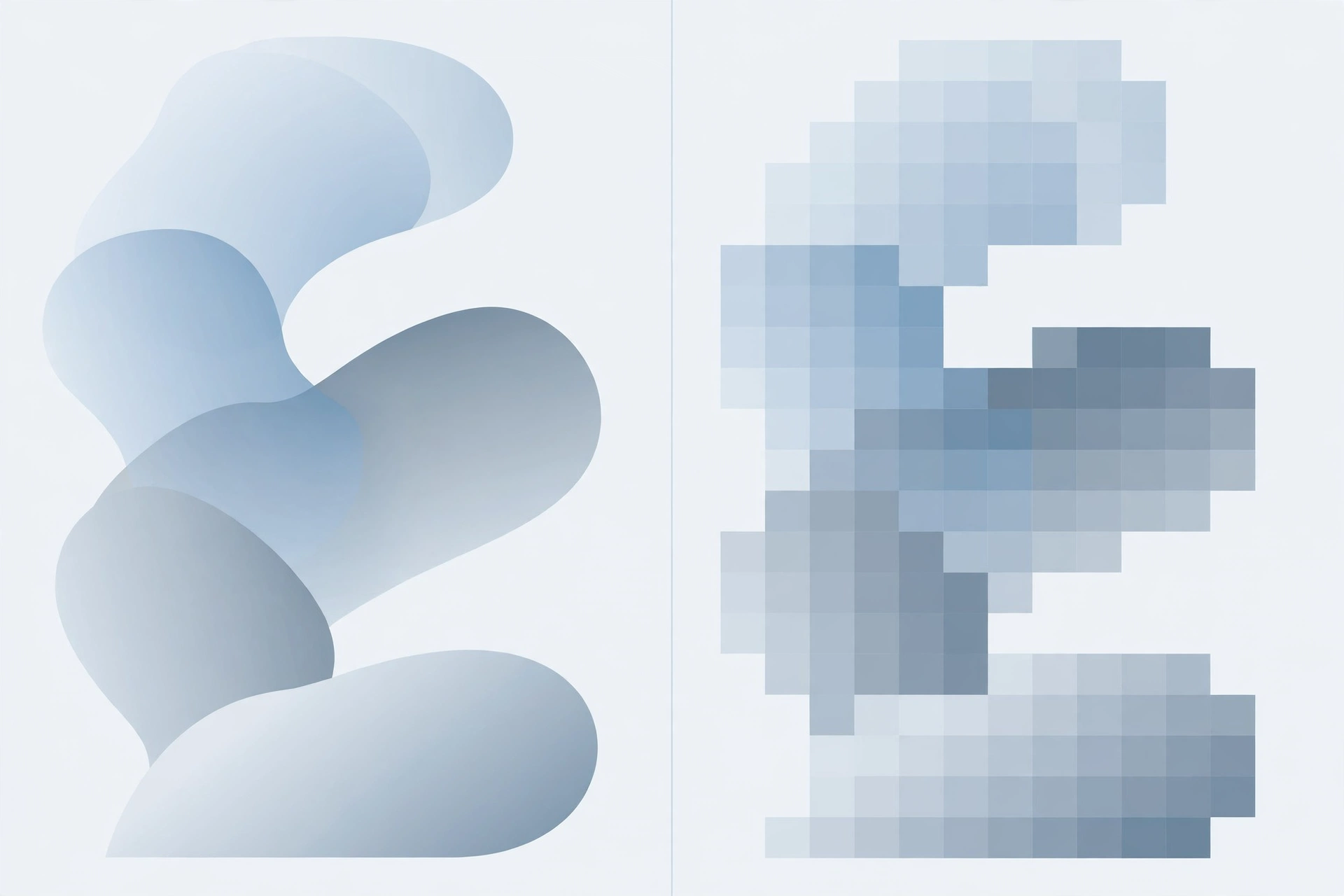 Visual comparison of smooth high-quality versus blocky over-compressed image rendering